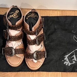 Freebird Brown and Pink Multi-Strap Sandals Violet